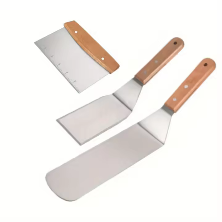 Set Profesional De 3 Piezas De Cuchara De Metal Para Sartén De Hierro Fundido Y Barbacoa Herramientas Pesadas Para Limpieza De Sartén Y BBQ - 1