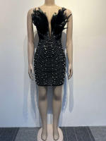 Beyprern Vestido De Noche De Perlas Y Rhinestones Para Mujer Vestido De Fiesta Con Pico De Pavo Y Diamantes Elegante Y Sexy Para Cumpleaños Y Clubwear - details 0