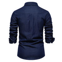 Camisa De Mezclilla Para Hombre Nueva De Otoño Con Doble Bolsillo Cierre De Correa Casual Diseño Social Justa Algodón Y Spandex - details 6
