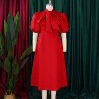 Vestido Elegante De Fiesta Para Mujer 2024 Con Cuello Con Lazo Manga Corta Cintura Alta A-Line Plisado Hasta El Tobillo Vestido De Cumpleaños - details 23