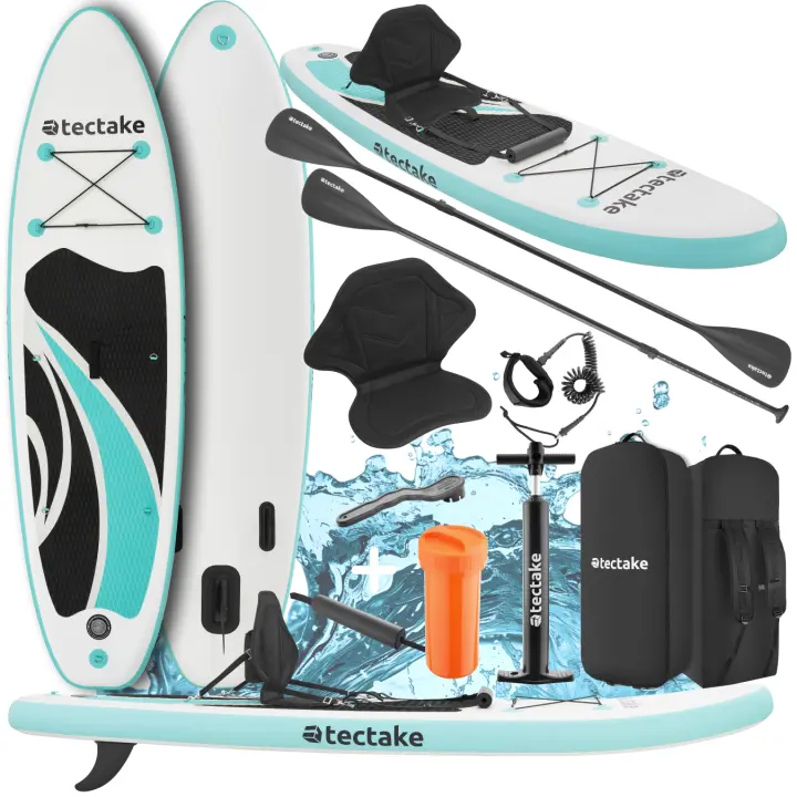 Tectake - Tabla de paddle surf, Hinchable 2 en 1, Set completo, Asiento Kayak, Stand Up Paddle, Accesorios Paddle Surf, Padel Surf Hinchable, Gran estabilidad, Correa de sujeción para el pie, Drop-Stitch para una máxima rigidez, Sistema de 3 aletas - 1