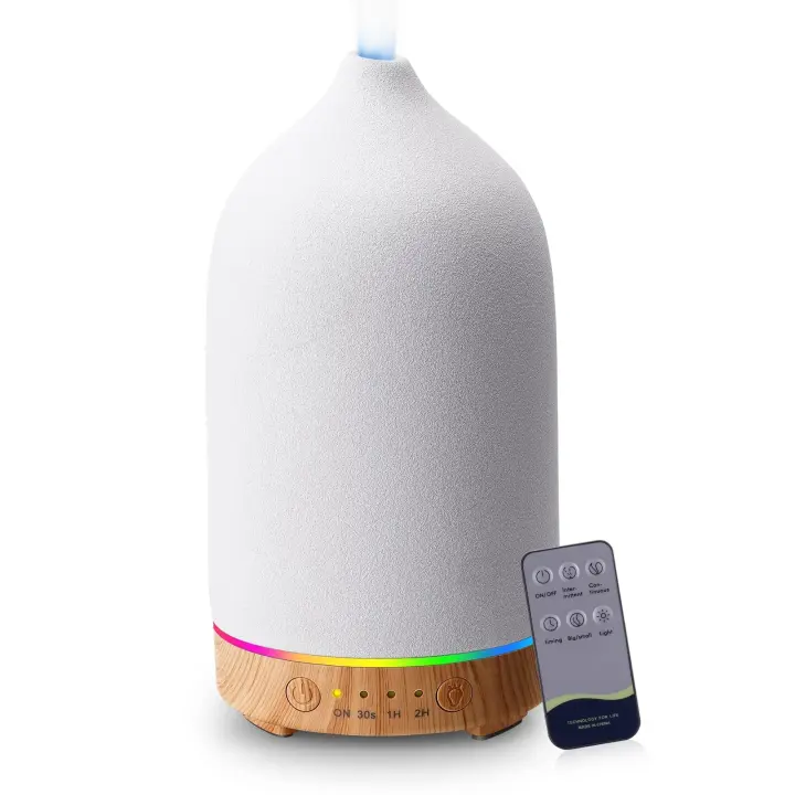 Difusor de aroma de Cerámica de Doble Control, versión Mejorada, potente vaporizador con Mando a Distancia Y función de apagado Automático para el hogar y la Oficina (Blanco de 200 ml) - 1