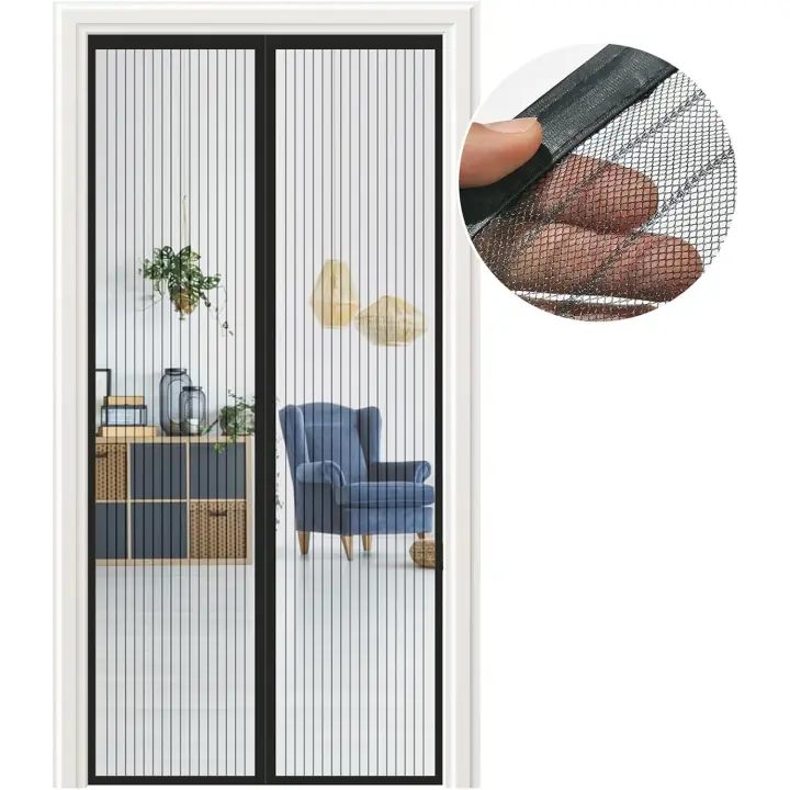 Magnetic Fly Screen for Doors 95 x 215 cm | Easy Installation Without Drilling | Automatic Closing, Fresh Air and Insect Protection \u2013 Black - 1