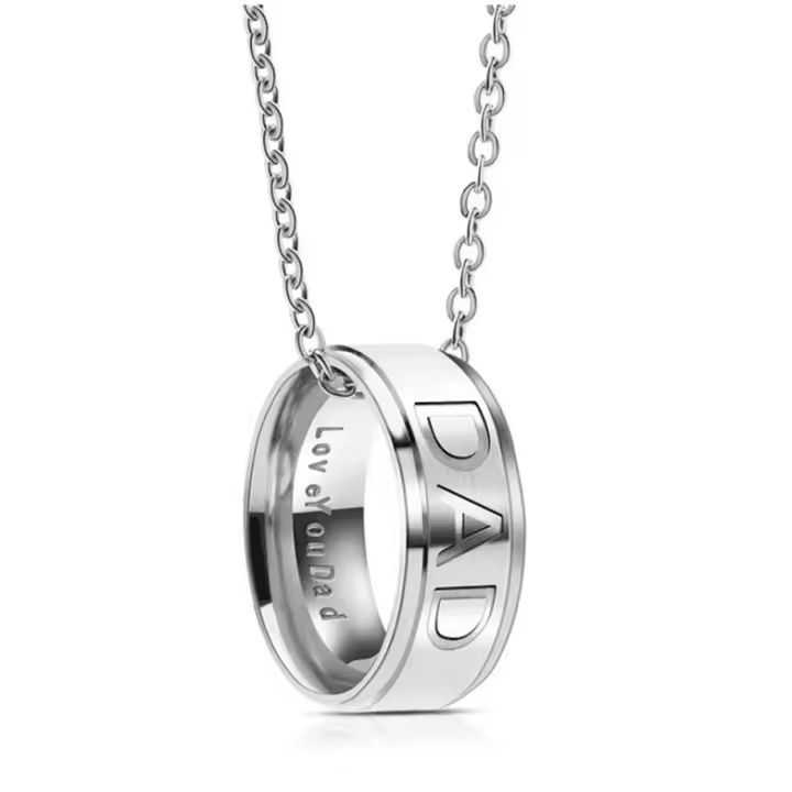 Mens Personalised Adjustable Stainless Steel Ring Necklace Jewellery For Dad Daddy Engraved Love You Fathers Day Birthday Gifts Silver (Dad) - 1