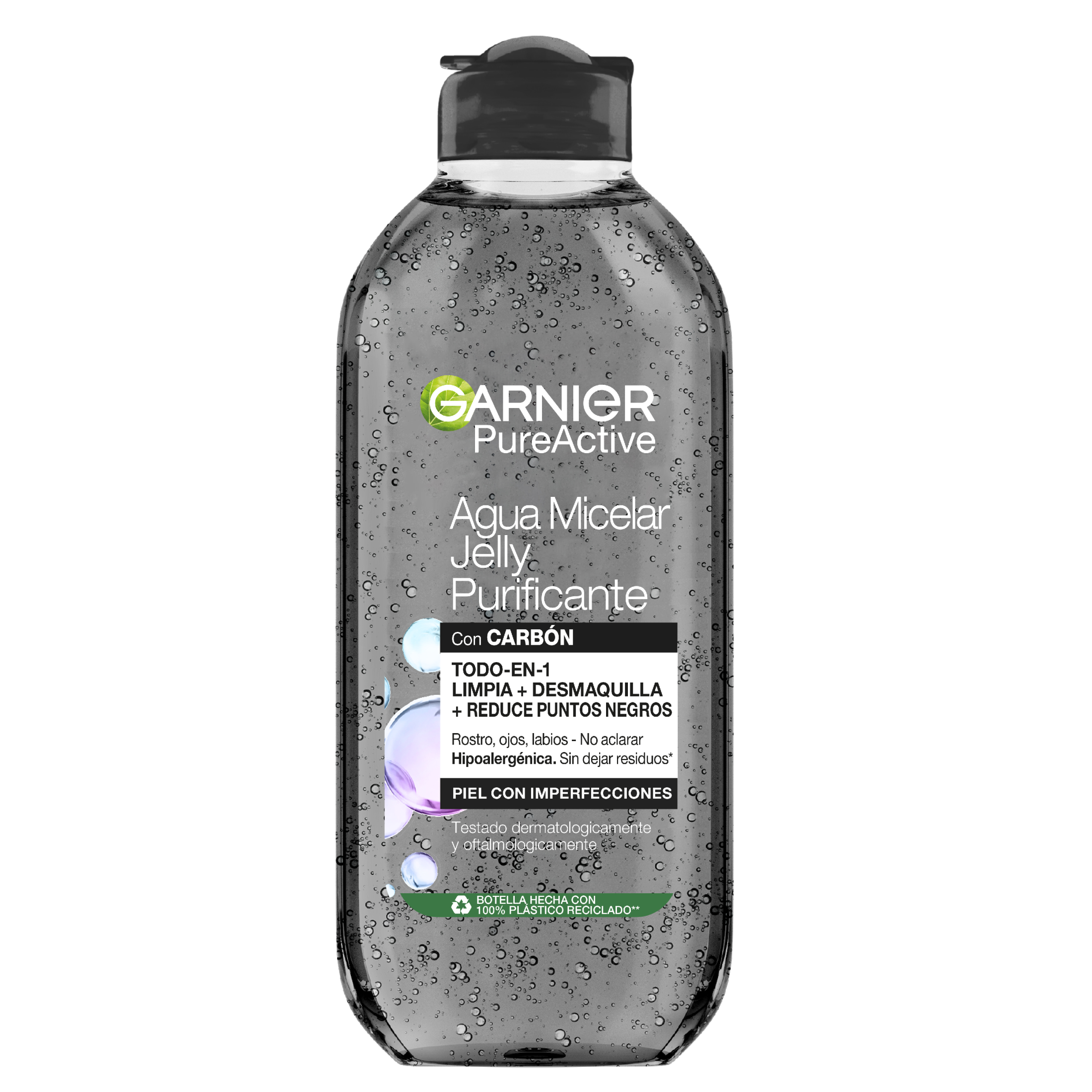 Garnier Pure Active Agua Micelar en Gel Purificante Jelly Water con Carbón y Ácido Salicílico. Reduce en un 44% las imperfecciones y en un 29% los puntos negros. *Resultados clínicamente probados y visibles en 1 semana - 400 ML