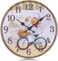 Reloj de pared de Cocina vintage de Madera de 30 cm, Silencioso, sin Tictac, para chef, Decoración Retro Amarilla para Comedia y Sala de estar. - details 0
