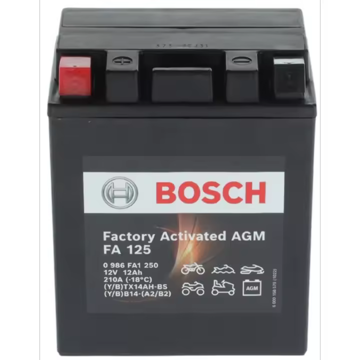 Batería de moto Bosch FA125 - AGM. Tecnología AGM. 12V - 14Ah/210A (EN) - 1