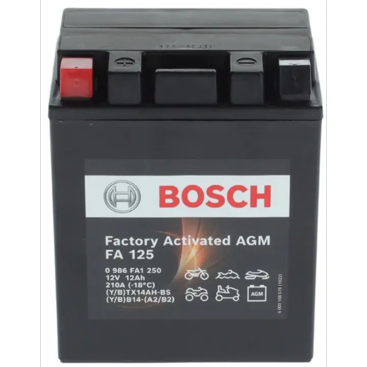 Batería de moto Bosch FA125 - AGM. Tecnología AGM. 12V - 14Ah/210A (EN) - 1