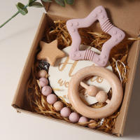 Juego De Regalo Para Bebé Recién Nacido Mordedor De Silicona Estrella Y Golondrina Rattle De Madera Propiedades Fotográficas Para Niños Y Niñas De 0 a 1 Año - details 4