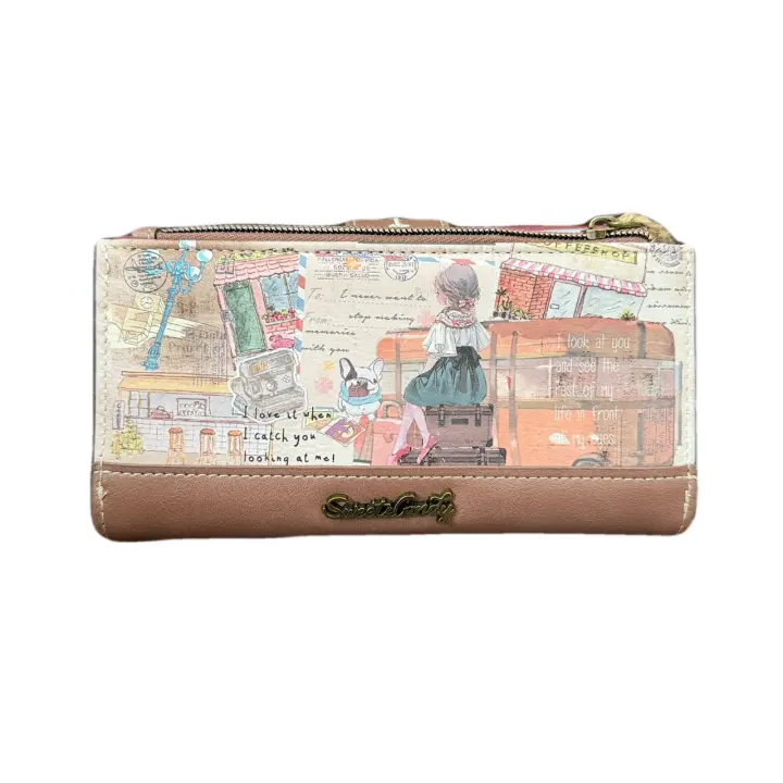 -Cartera de mujer con dibujo de muñeca con cremallera y cierre RFID, con varios ranuras de tarjeta, con medida de 18.5*10*2.5cm - 1