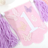 Bandeja De Cumpleaños De Primera Edad Con Mariposa Y Borlas De Madera Hechas a Mano Para Decoración De Fiestas Y Fotografía - details 0