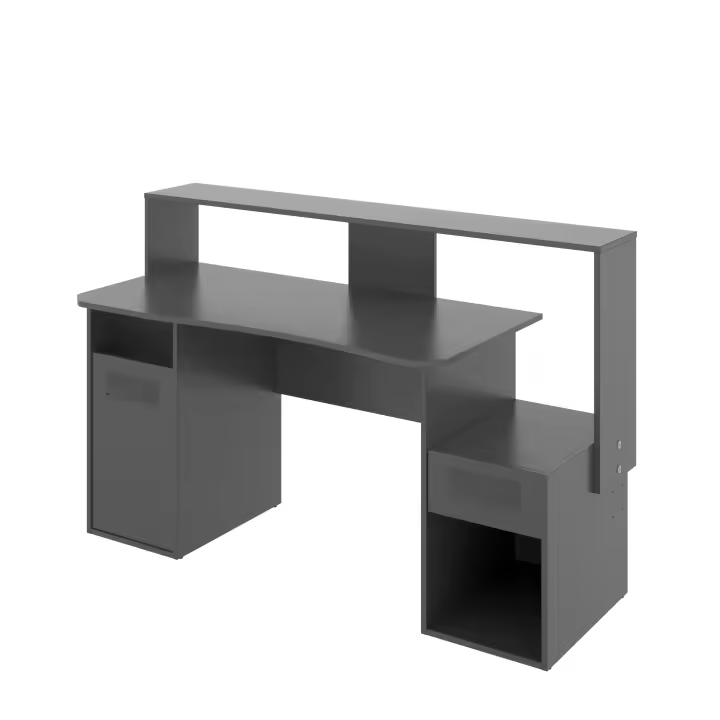 Meimon Escritorio Gaming en Color Grafito con Altura y Profundidad Regulables, Soporte Ajustable para Gestión de Cableado, Cajón Reversible con Interior Textil, Estructura Robusta con Acabado Moderno, Ideal para Setups de Trabajo o Juego - 1