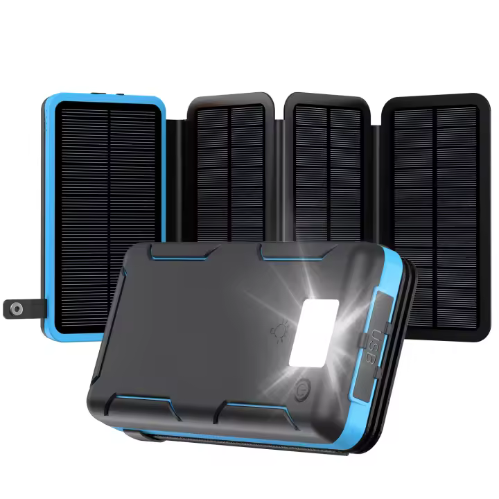 Banco de Energía Solar plegable de gran capacidad impermeable iluminación al Aire Libre Fuente de Alimentación Móvil 20000 Ma (Azul) fuente de alimentación móvil solar de 20000 Ma Banco de Energía de gran capacidad - 1