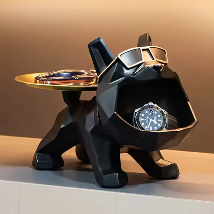 Estatua De Bulldog De Resina Para Almacenamiento De Llaveros Y Joyería Con Bandeja Butler De Animal Decoración De Habitación Estilo Moderno - 1