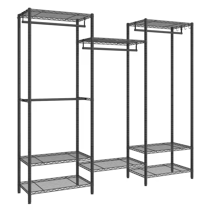 SONGMICS Armario de Ropa, Armario de Metal con Estantes Ajustables, Barras para Colgar y Ganchos, Duradero, Perchero Separable, Negro Tinta/Blanco Nube - 1
