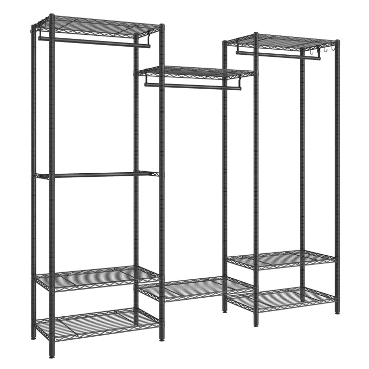 SONGMICS Armario de Ropa, Armario de Metal con Estantes Ajustables, Barras para Colgar y Ganchos, Duradero, Perchero Separable, Negro Tinta/Blanco Nube - 1
