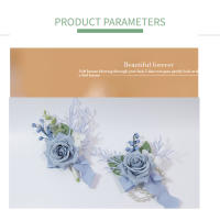 Boutonnieres Azul Oscuro Para Boda Flores Artificiales Corsaje Pulsera Para Novia Y Damas Del Honor Hecho a Mano Accesorios De Novela - details 2