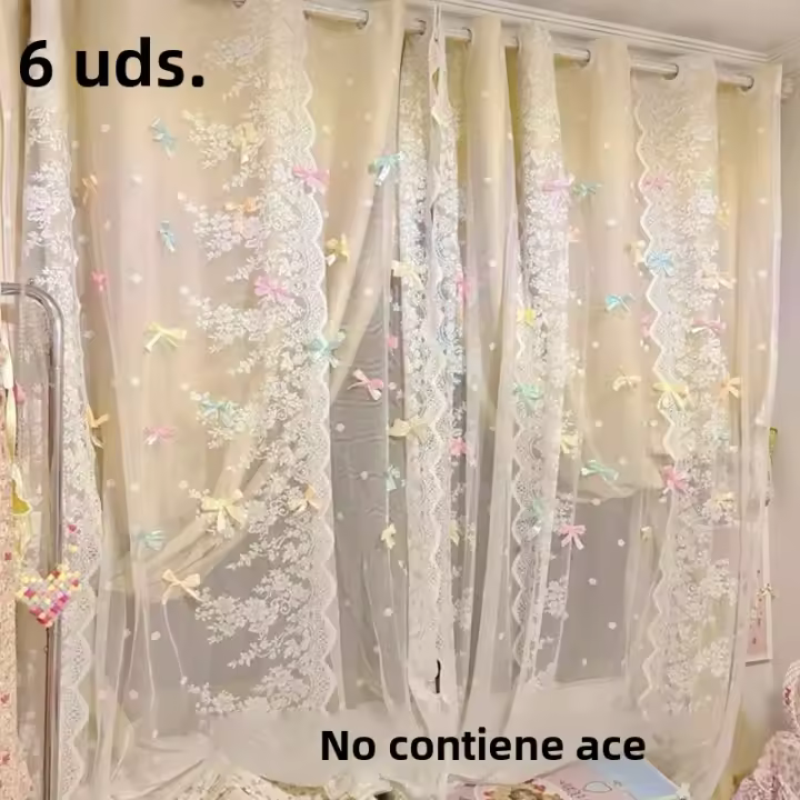 Cortina De Puerta Con Lazo Colorido Para Dormitorio Translúcida Con Bordado Blanco Y Translúcido Decoración De Vacaciones Para Ventana Tipo De Cortina De Tules - 1