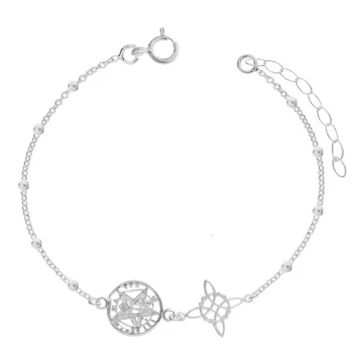 Pulsera de Amuleto de Doble Encanto Nudo de Bruja y Tetragrammaton en Plata de Ley - 1