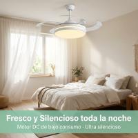 Ventilador de techo, luz LED, Aspas Retráctiles, 85W, 107cm desplegado, 6 velocidades, 3 modos de luz, control por mando y app, lampara de techo con ventilar luz LED regulable 55W, Motor DC 30W, Don Feliz - details 1