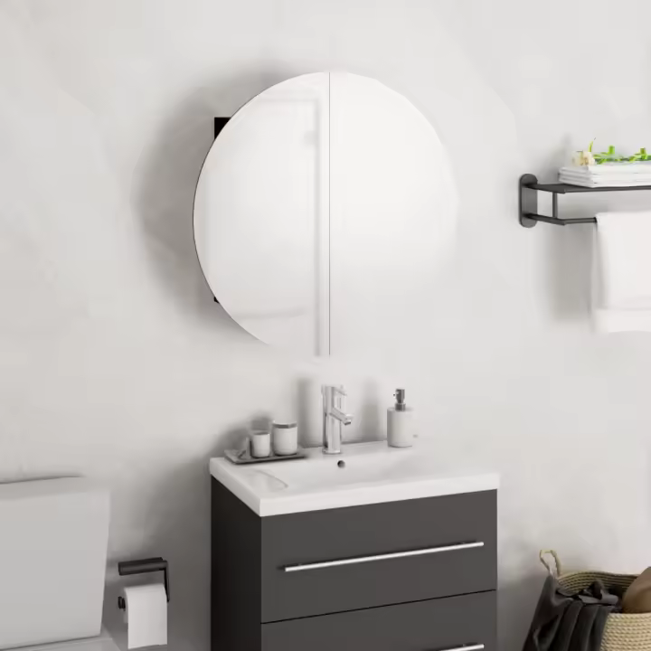 vidaXL Armario de baño con espejo redondo y LED negro 40x40x17,5 cm - 1