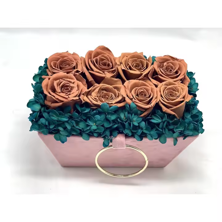 8 Rosas Eternas en Caja Terciopelo - Flores Decorativas - Flores preservadas para Regalar (Rosas Terracota en Caja Rosa) - 1