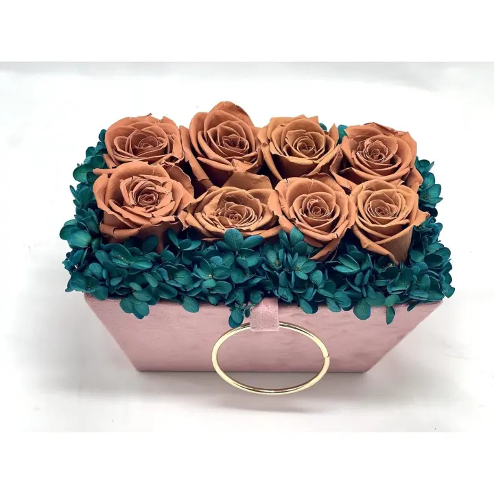 8 Rosas Eternas en Caja Terciopelo - Flores Decorativas - Flores preservadas para Regalar (Rosas Terracota en Caja Rosa) - 1