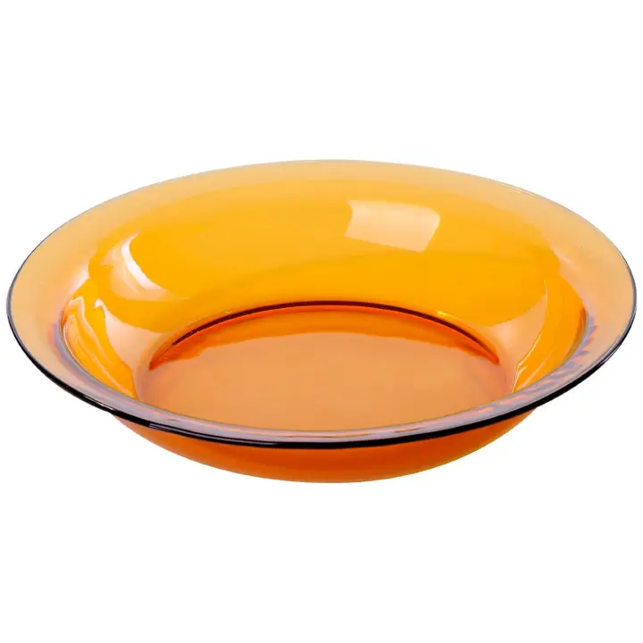 Tradineur - Fuente honda redonda de vidrio, modelo Lys, bandeja para servir, extra resistente, diseño clásico, apta para lavavajillas (Ámbar - Ø 28 cm) - 1