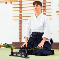 Estante De Madera Para Espada Estilo Samurai Mostrador Negro Con Características Chinas Para Katana Wakizashi Y Tanto - details 5