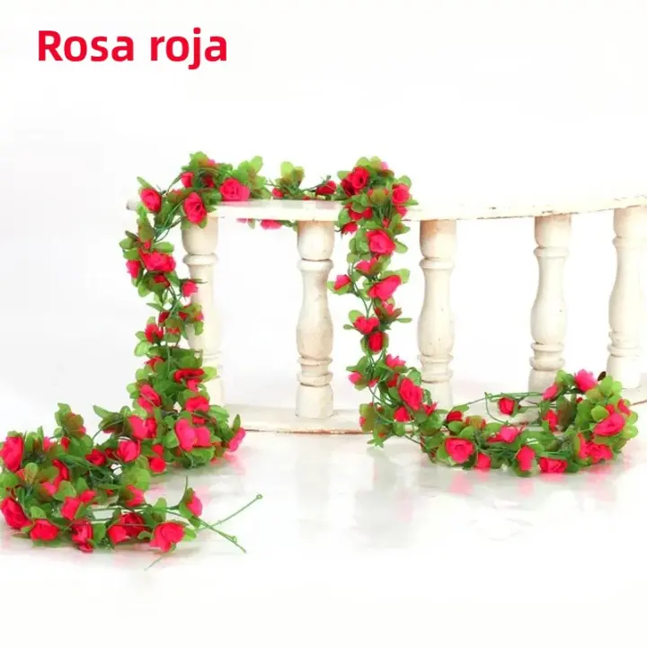 Guirnalda De Flores Artificiales De Rosa Y Hiedra Verde MissDeer 230cm Para Decoración De Casamiento Hogar Jardín Y Navidad Adorno De Pared - 1