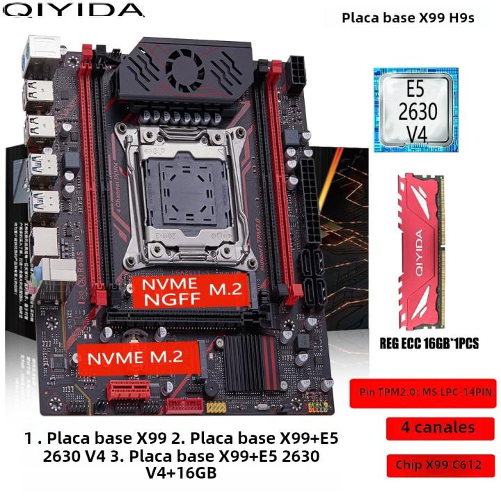 Kit De Placa Base QIYIDA X99 H9S Con CPU Xeon E5 2630 V4 DDR4 16GB REG ECC Memoria NVME M.2 TPM 2.0 Interface SATA3 Para Computadora De Escritorio