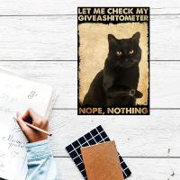 1pc Signo De Metal En Lata Frase "Let Me Check My Giveashitometer Nope Nothing" Decoración Para Cocina Barra Baño Hogar Regalo Para Amantes Del Gato Negro - details 4
