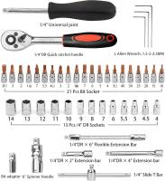 Kit de herramientas de reparación de automóviles de 46 piezas, juego de llaves de vaso de 1/4 de pulgada, llave dinamométrica de trinquete, juego de reparación de automóviles, herramienta mecánica - details 11