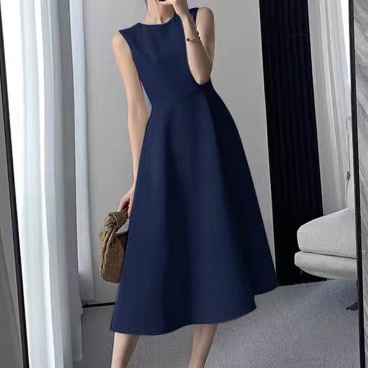 ZANZEA Vestido Largo Sin Mangas Para Mujer Elegante Verano 2024 Vestido De Fiesta Coreano Sólido Cinturado Casual O-Neck Midi - 1