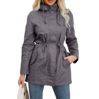 Abrigo De Trench De Algodón Para Mujer plus Talla Con Capucha Estilo Casual Cierre De Cremallera Manga Larga Color Sólido Para Otoño E Invierno - details 9