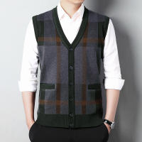 Suéter De Casual Para Hombre Chaqueta Sin Mangas Gruesa Para Otoño E Invierno Cardigan Con Estampado Rayado Cuello En V - details 4