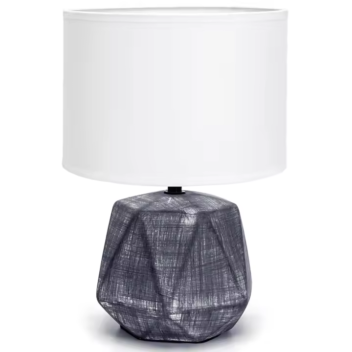 Aigostar Lámpara de Mesa de Cerámica, Lámpara Vintage de Mesita de Noche con Pantalla de Tela, Casquillo E14. Gris oscuro. - 1