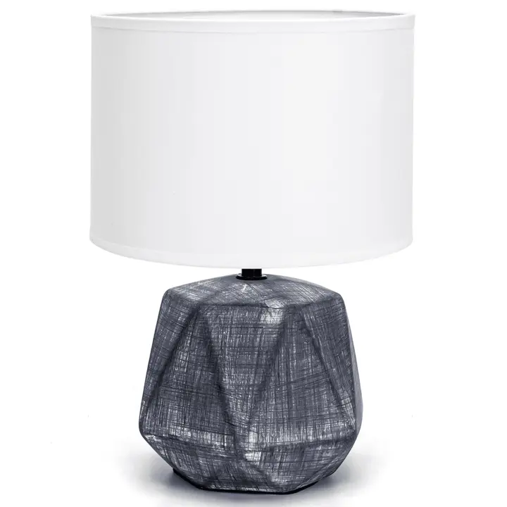 Aigostar Lámpara de Mesa de Cerámica, Lámpara Vintage de Mesita de Noche con Pantalla de Tela, Casquillo E14. Gris oscuro. - 1