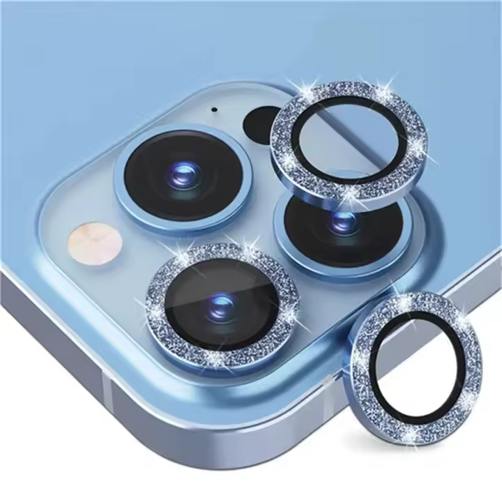 Protector De Lente De Cámara Para iPhone Glitter Diamond Rhinestone Metálico Vidrio Templado Compatible Con Series 11 pro Max 12 13 14 plus 15 16 pro Max - 1