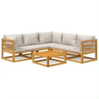 VIDAXL set de sofás y mesa de jardín de 6 piezas fabricado en madera de acacia con cojines gris claro vida xl - 1