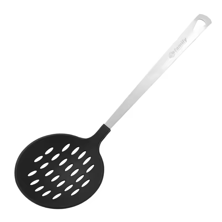Family - Utensilios de Acero y Nylon para Cocina Antiadherente y Resistentes al Calor  sin BPA  Espátula  Cucharón  Espumadera  Cazo de servir  Cuchara espagueti - 1