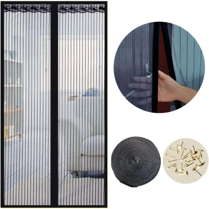 Cortina mosquiteras para puertas, 120 x 220cm, Anti insectos moscas y mosquitos, Con imanes cierre automático y, Para puertas correderas/balcones/terraza（Negro） - 1