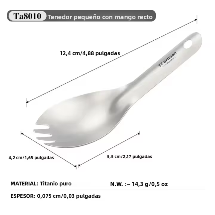 Tiartisan Cuchara Y Fork De Titanio Puro Ultraligero Pequeño Para Camping Y Picnics Con Bolsa De Almacenamiento Incluida - 1