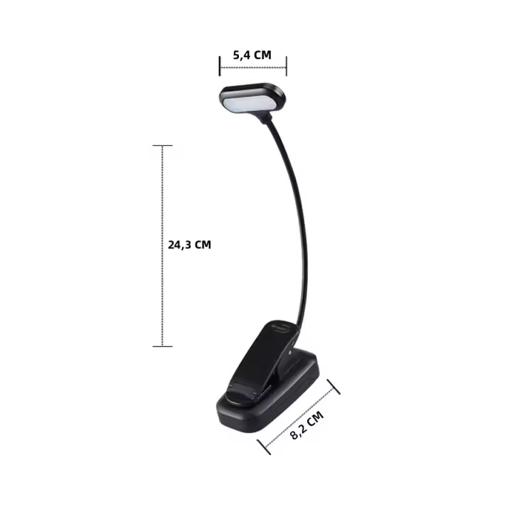 Luz De Libro LED Ajustable Con Cuello De Garrafa 5 LEDs Pilas AAA Potenciadas Luz De Lectura Nocturna Flexible Para Escritorio Y Cuaderno Blanco Frío - 1