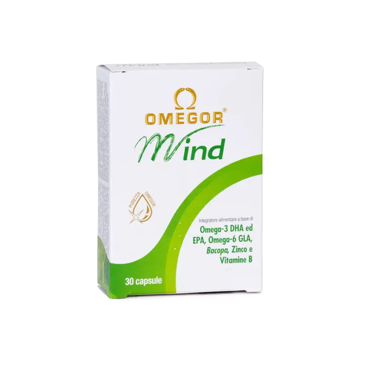 Omegor Mind-Suplemento para la memoria y las funciones cognitivas | Útil para niños con dificultades de aprendizaje y adultos sanos con más de 55 años | with Omega-3 DHA y extracto de Bacopa Monnieri, aceite de borraja, zinc y vitaminas B | Destilación M - 1