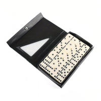 Dominoes De Melamina En Color Ibírico Con Caja De Cuero Marrón Juego De Mesa Para Fiestas Y Regalos Incluye 28 Piezas Adecuado Para Mayores De 14 Años - details 1