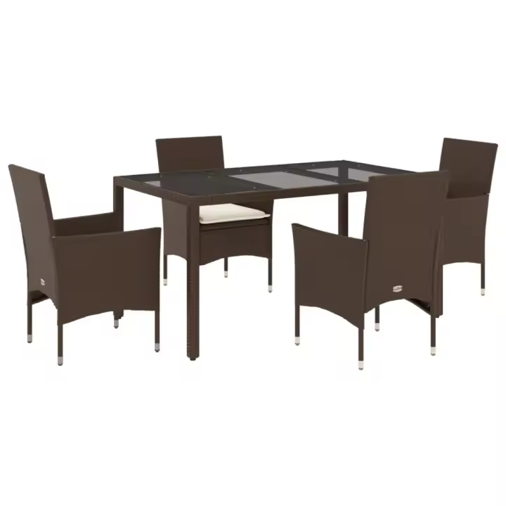 vidaXL Set comedor jardín 5 pzas cojines ratán sintético vidrio marrón - 1