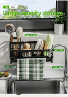 Estante De Desagüe Para Esponja Y Toalla De Cocina En Negro Soporte De Limpieza Montado En La Pared Estilo Contábanero - details 2