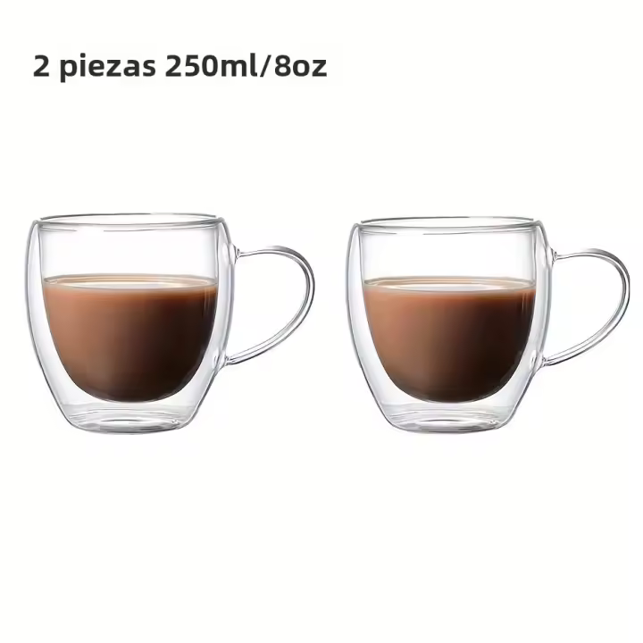 2 Pcs Tazas De Café Con Mano De Vidrio Doble Capa 12oz Resistentes Al Calor Para Espresso Cappuccino Latte Té Taza Ecológica Para El Hogar - 1
