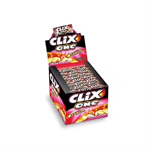 CLIX ONE CHICLE SABOR FRESA PLATANO 200UD - 1